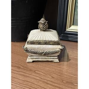 Ornate Florentine Trinket Bowl with Lid Cream Gold Jewelry Box Ceramic Box